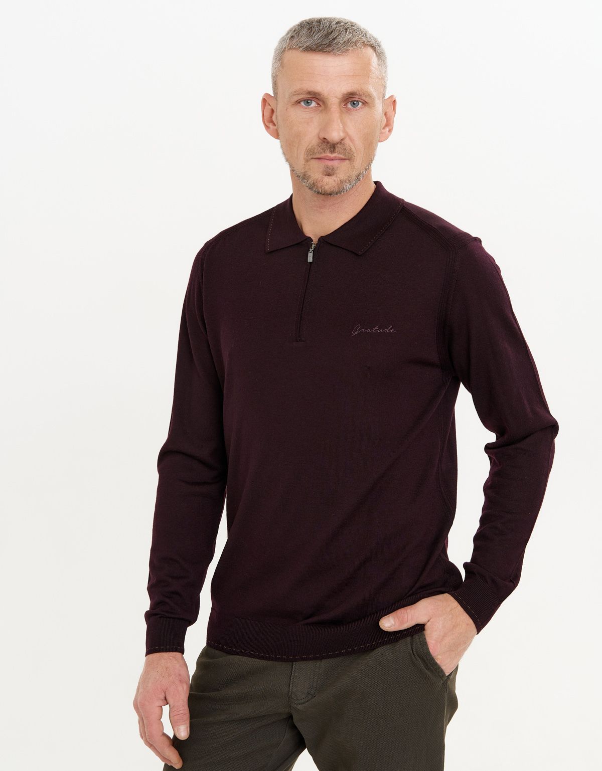 Поло бордовое с длинным рукавом Gratude на молнии | купить в интернет-магазине Olymp-Men