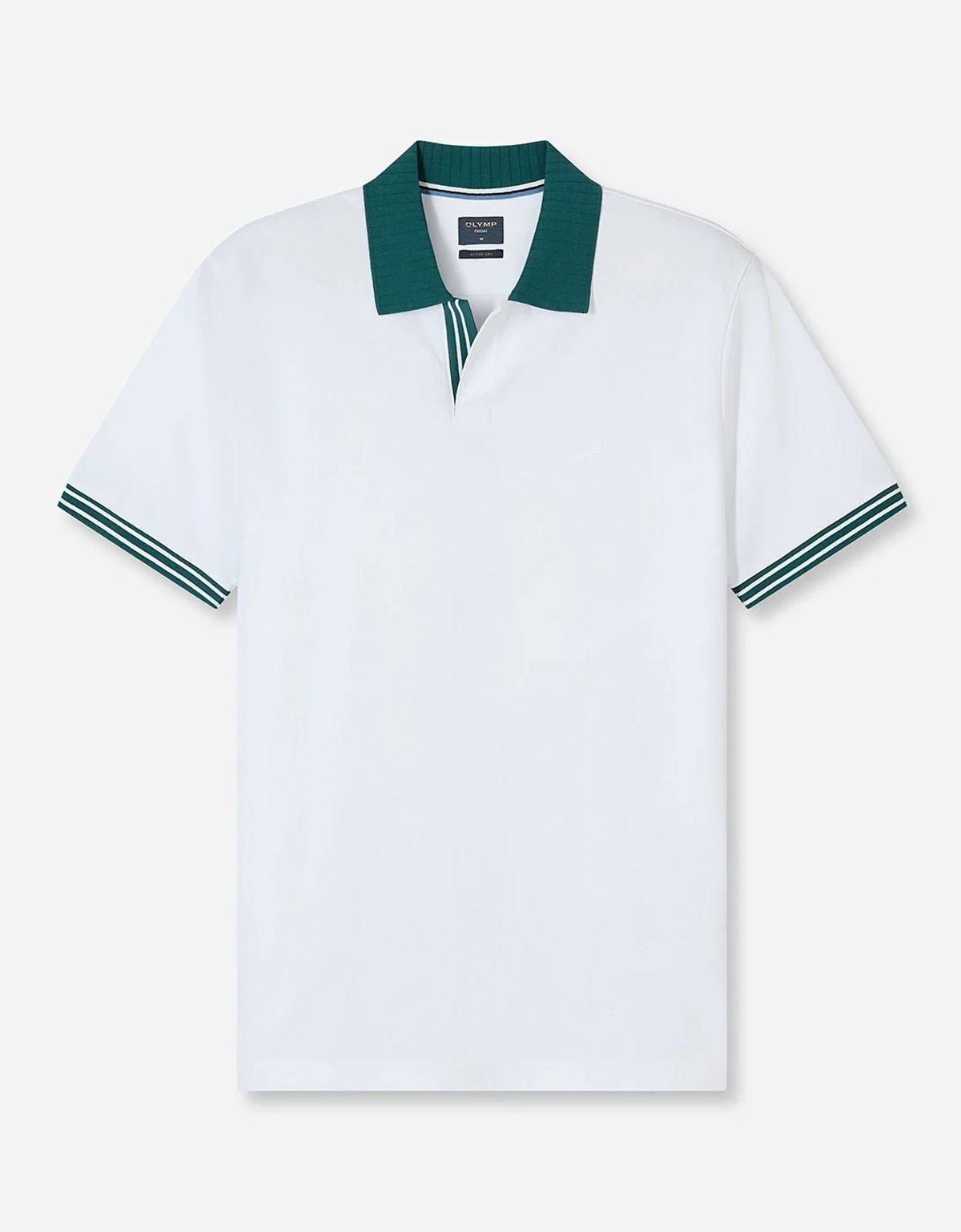 Поло мужское белое с зелёным воротником Olymp | купить в интернет-магазине Olymp-Men