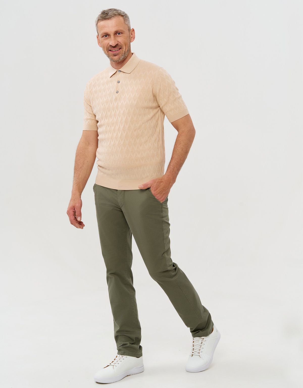 Поло мужское бежевое вязаное на пуговицах Gratude | купить в интернет-магазине Olymp-Men