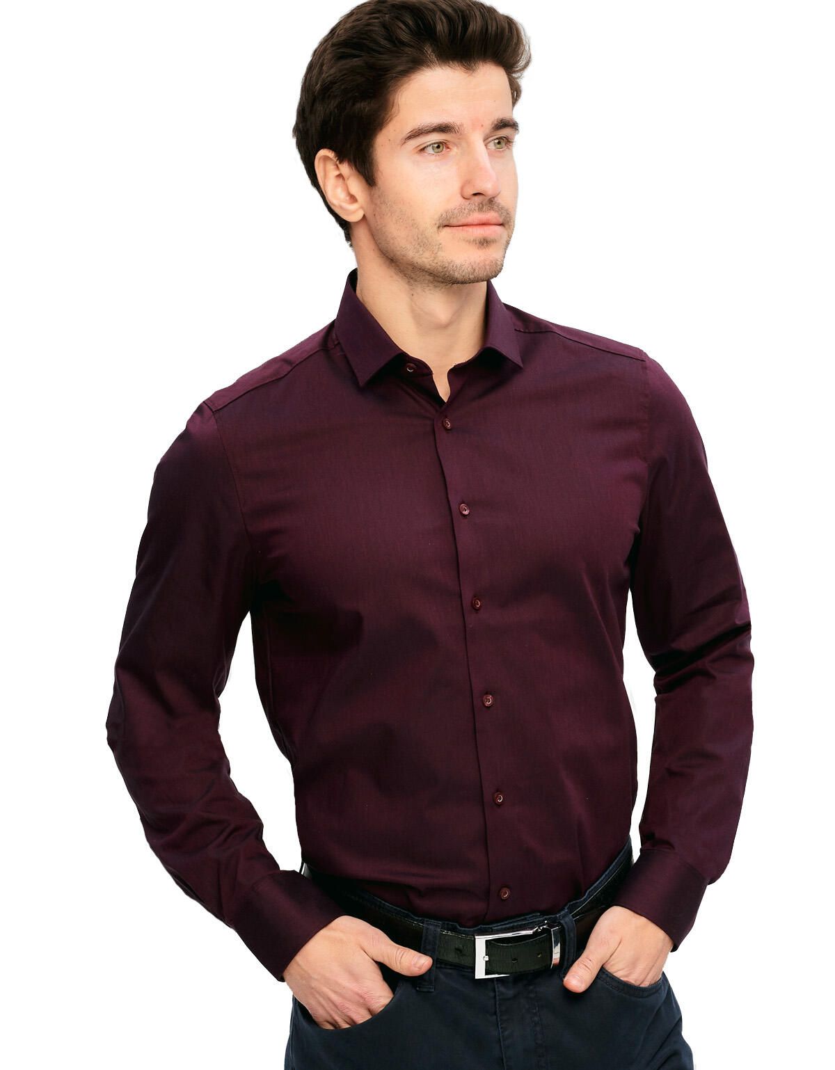 Рубашка классическая мужская OLYMP, body fit[Бордовый]