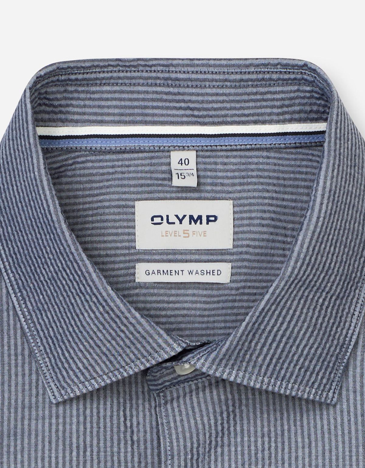 Рубашка синяя Olymp из хлопка Garment wash с эффектом мягкости | купить в интернет-магазине Olymp-Men