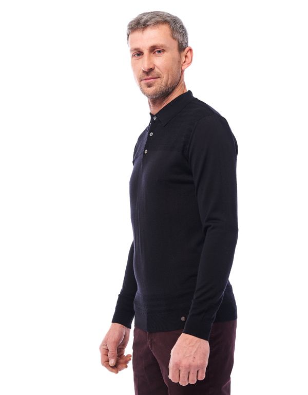 Поло чёрное мужское Gratude с длинным рукавом, шерсть с шёлком | купить в интернет-магазине Olymp-Men