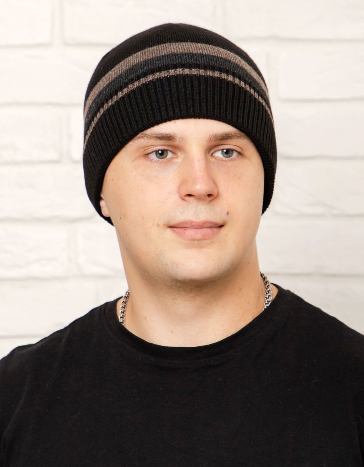 Шапка вязаная мужская Русский трикотаж в бежевую полоску | купить в интернет-магазине Olymp-Men