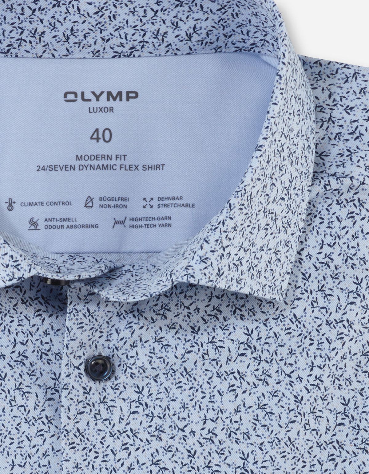 Рубашка голубая с принтом OLYMP Luxor, modern fit, климат-контроль | купить в интернет-магазине Olymp-Men