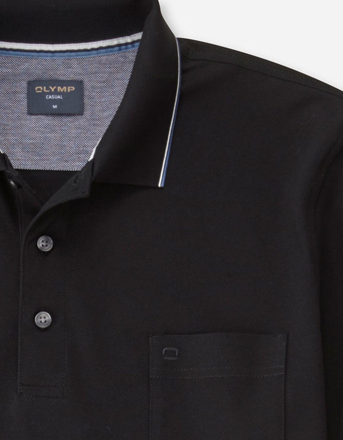 Поло мужское Olymp, чёрное с полосками на воротнике | купить в интернет-магазине Olymp-Men