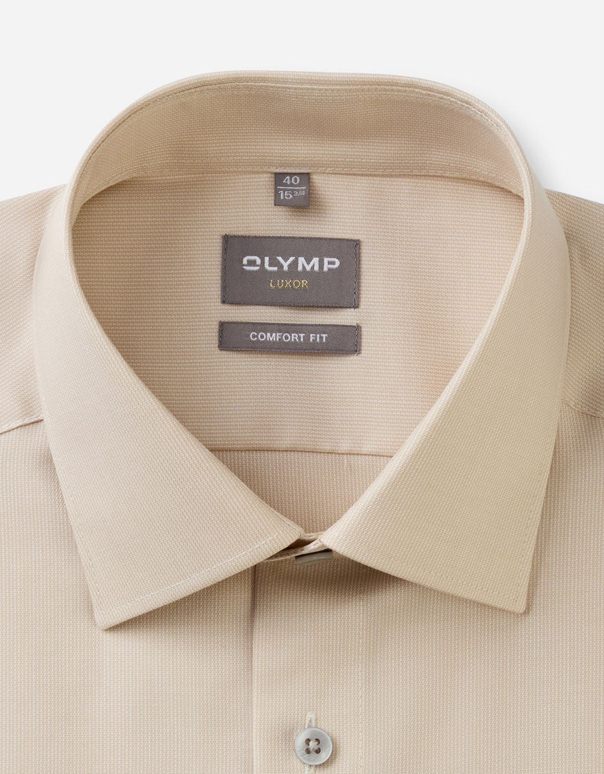 Рубашка бежевая мужская с коротким рукавом OLYMP Luxor, прямой крой