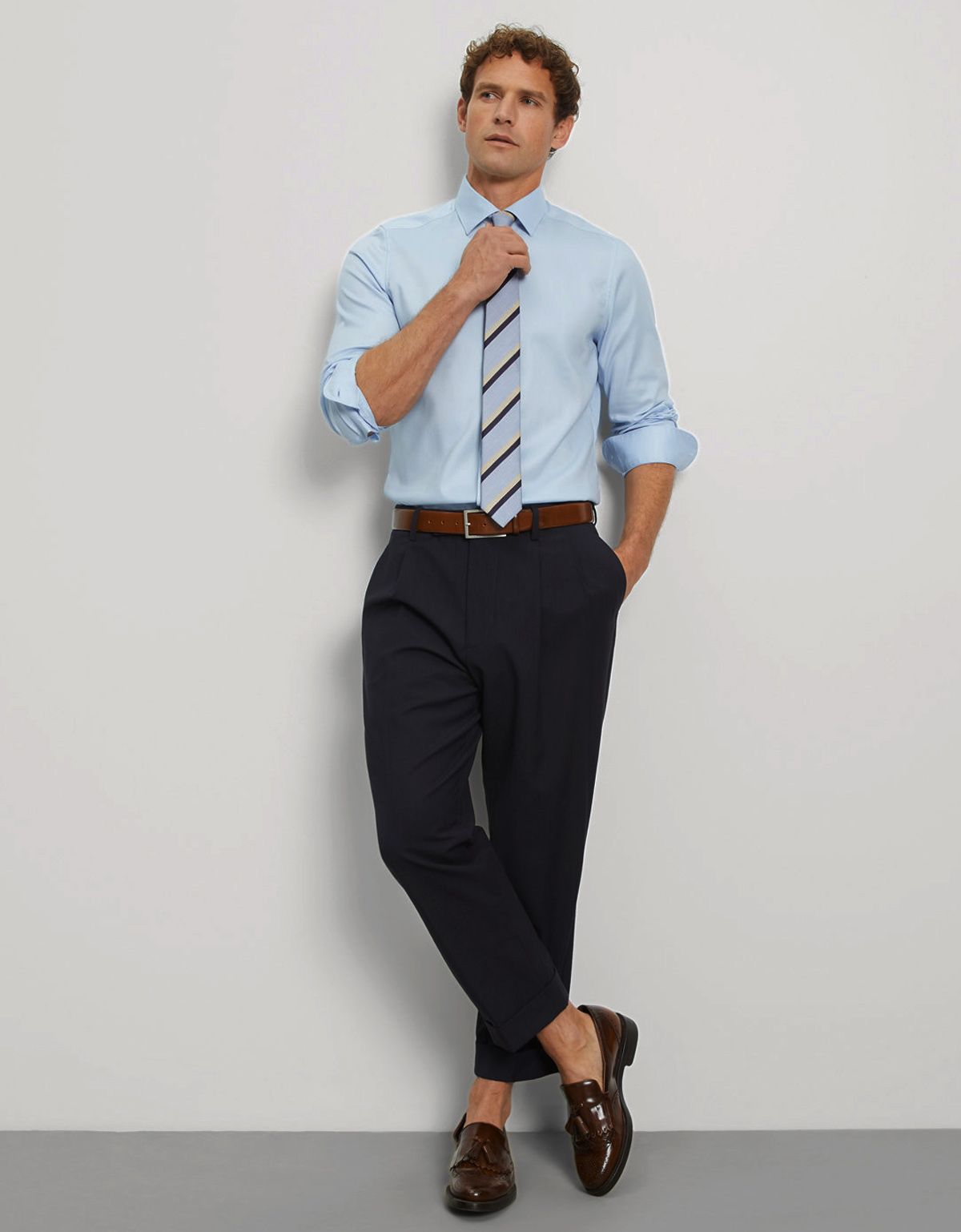 Рубашка голубая мужская приталенная OLYMP, фактурная | купить в интернет-магазине Olymp-Men