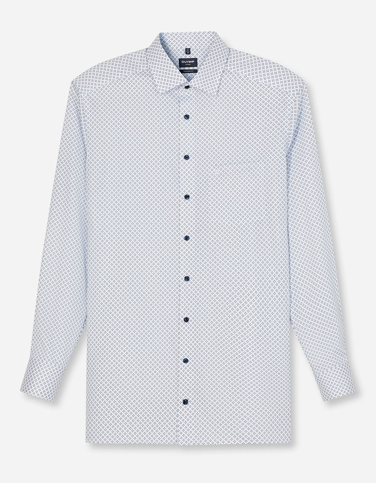 Рубашка белая с синим рисунком OLYMP Luxor, modern fit, на рост до 176 | купить в интернет-магазине Olymp-Men