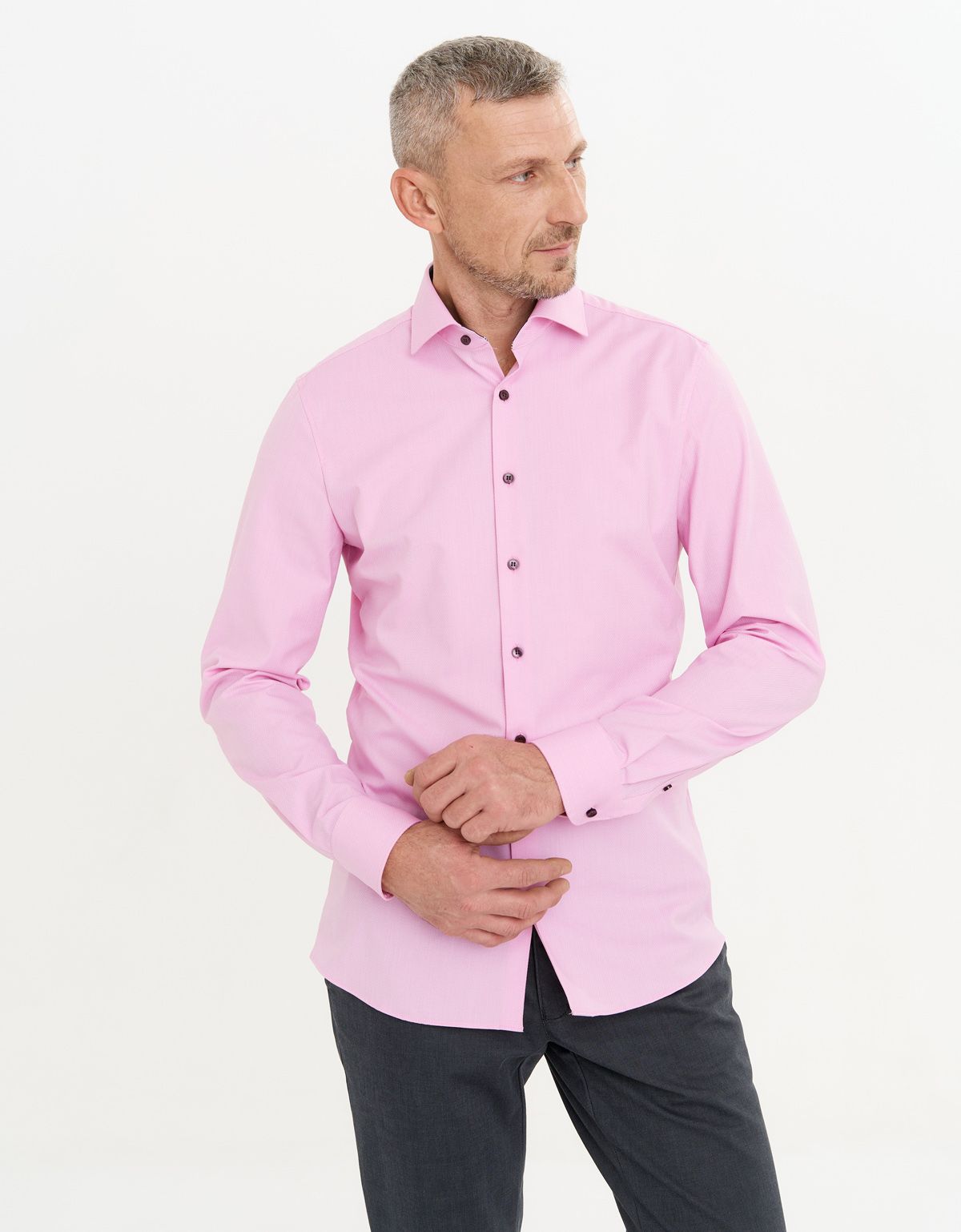 Рубашка мужская с длинным рукавом OLYMP 24/7, климат-контроль, body fit[РОЗОВЫЙ]