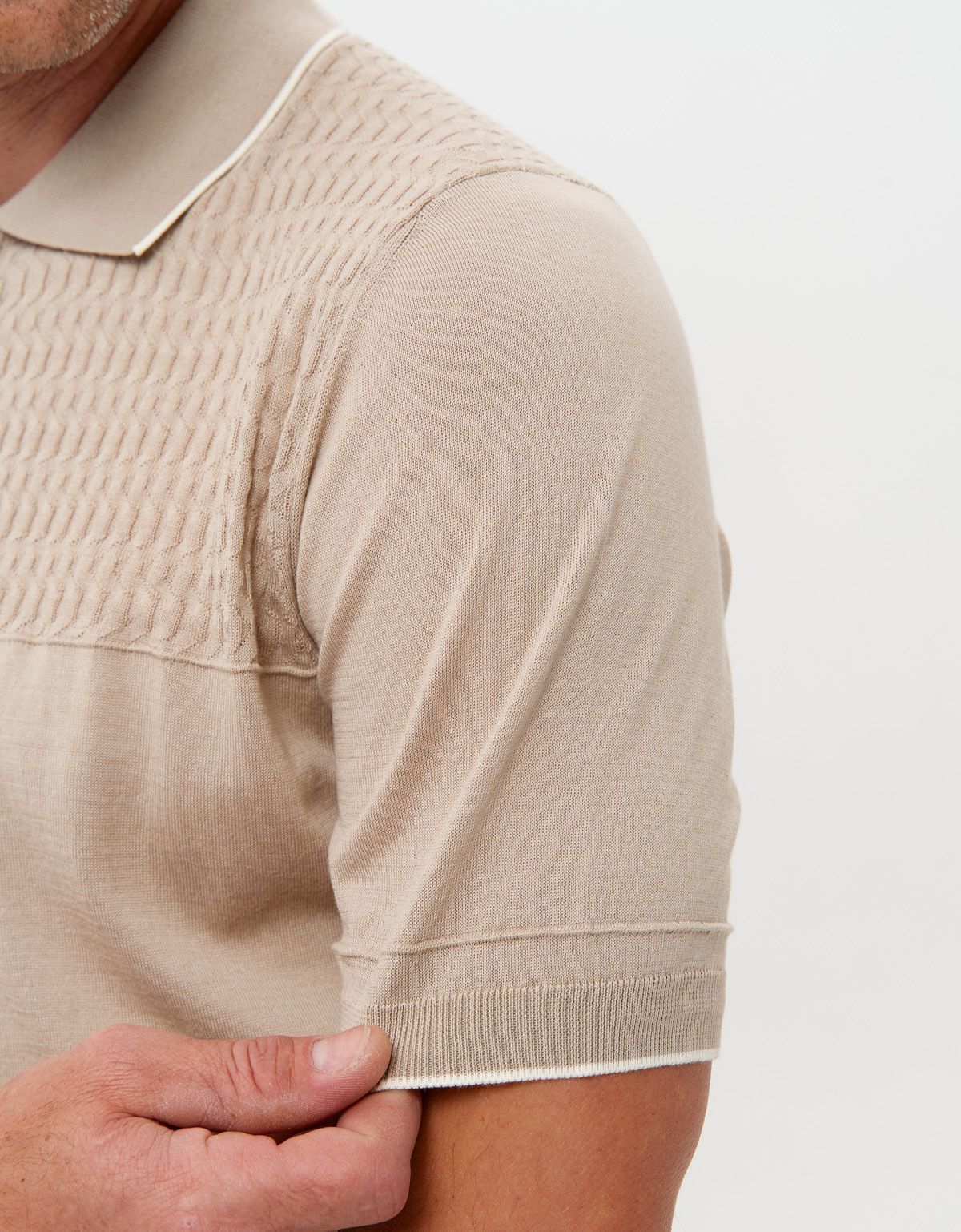 Поло мужское вязаное бежевое на молнии Gtatude | купить в интернет-магазине Olymp-Men