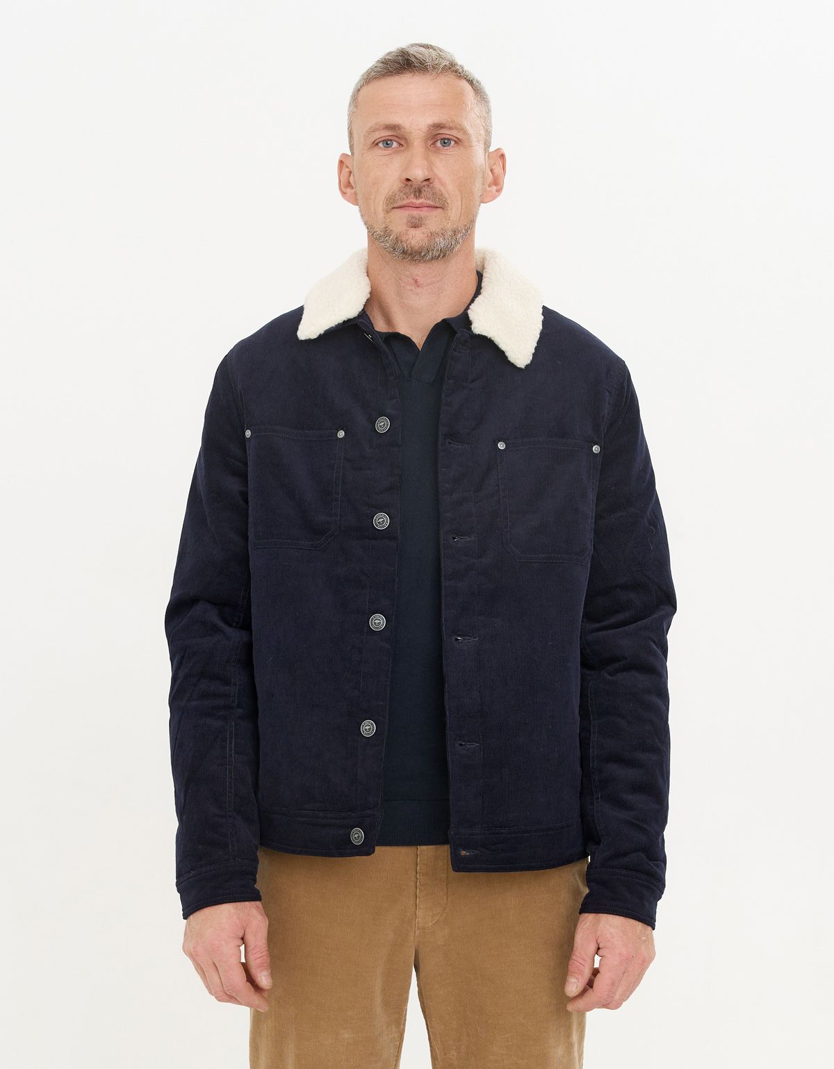 Куртка вельветовая мужская синяя с белым воротником Fynch-Hatton | купить в интернет-магазине Olymp-Men