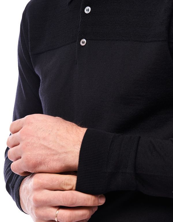 Поло чёрное мужское Gratude с длинным рукавом, шерсть с шёлком | купить в интернет-магазине Olymp-Men