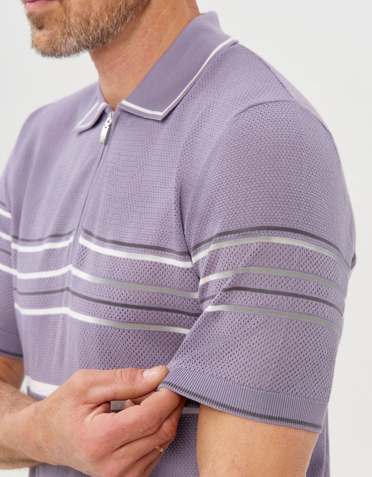 Поло мужское фиолетовое в полоску на молнии Gratude | купить в интернет-магазине Olymp-Men