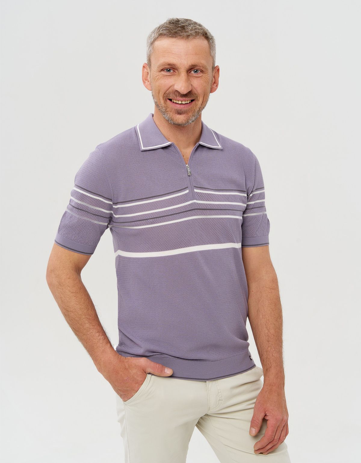 Поло мужское фиолетовое в полоску на молнии Gratude | купить в интернет-магазине Olymp-Men