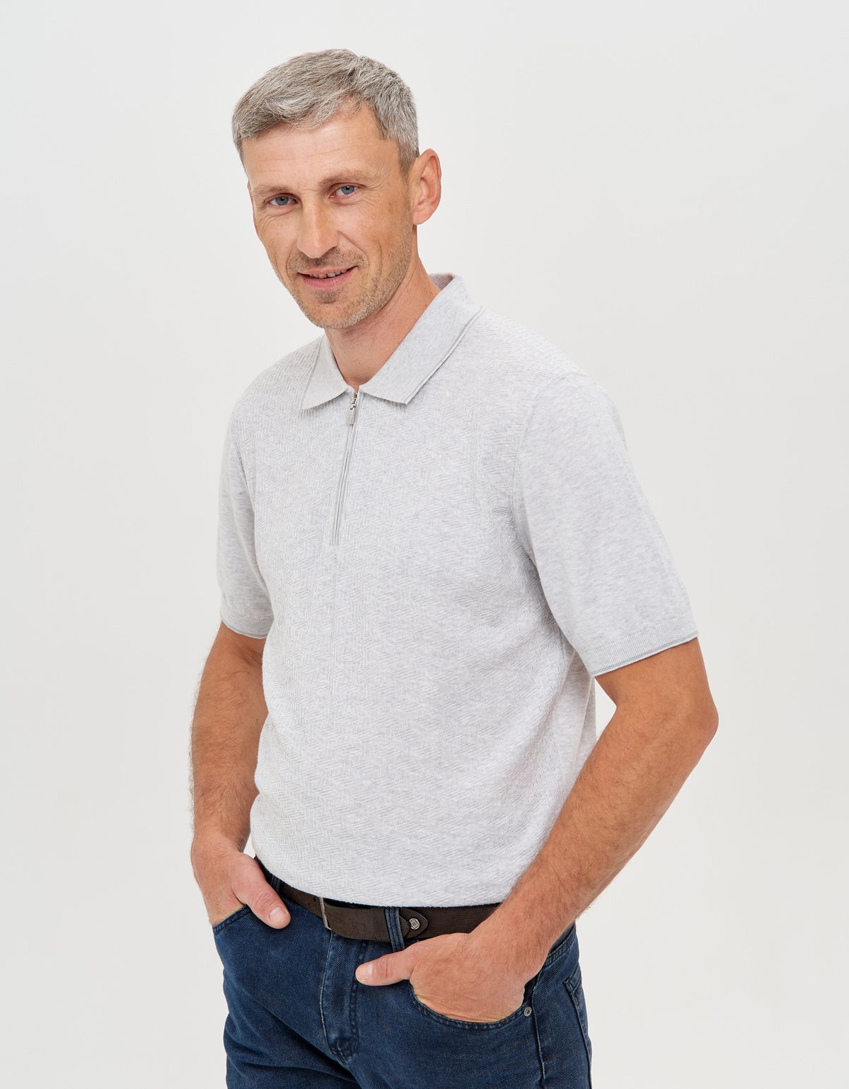 Поло серое мужское вязаное на молнии Gratude | купить в интернет-магазине Olymp-Men