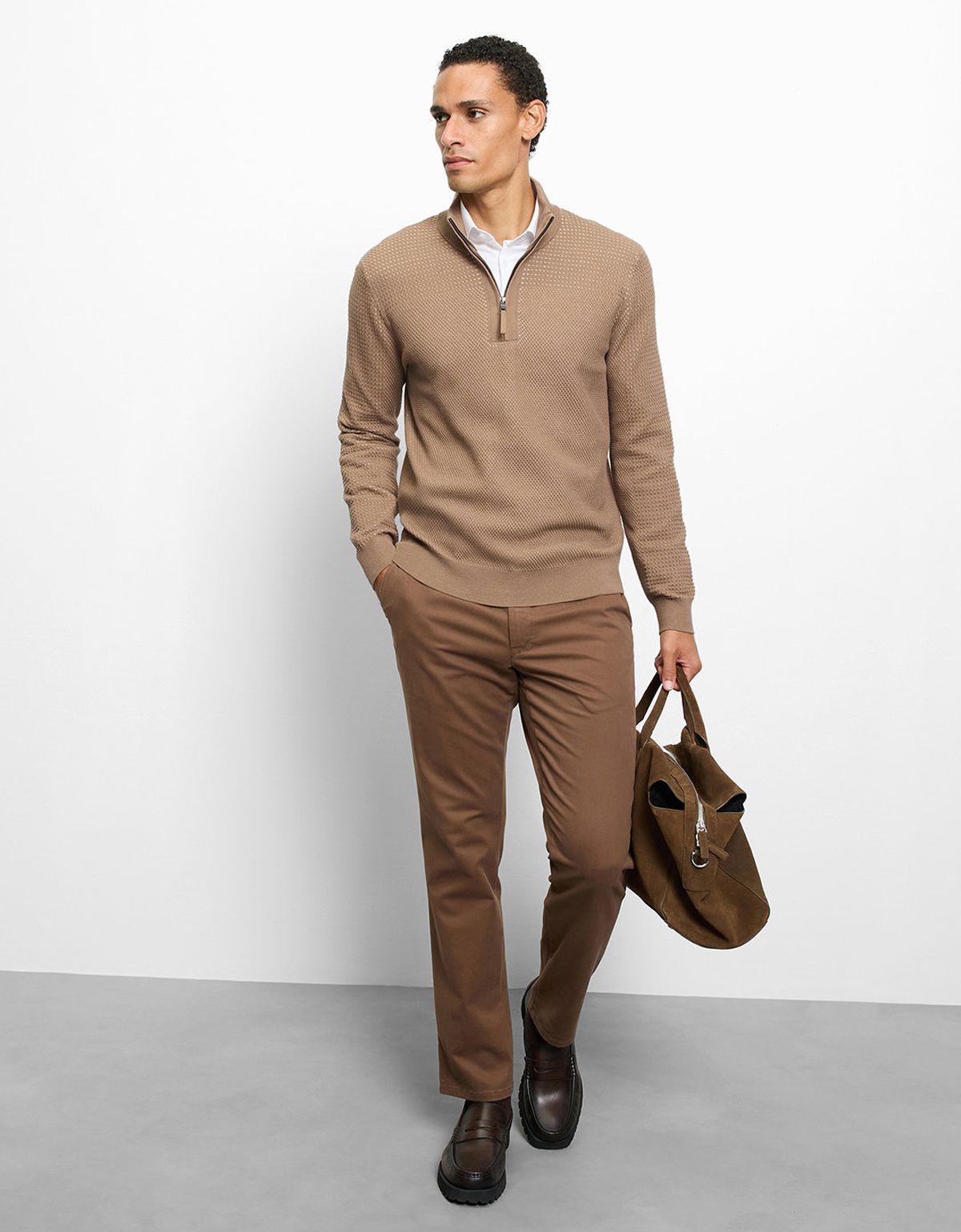 Свитер бежевый хлопковый с воротником на молнии Olymp | купить в интернет-магазине Olymp-Men