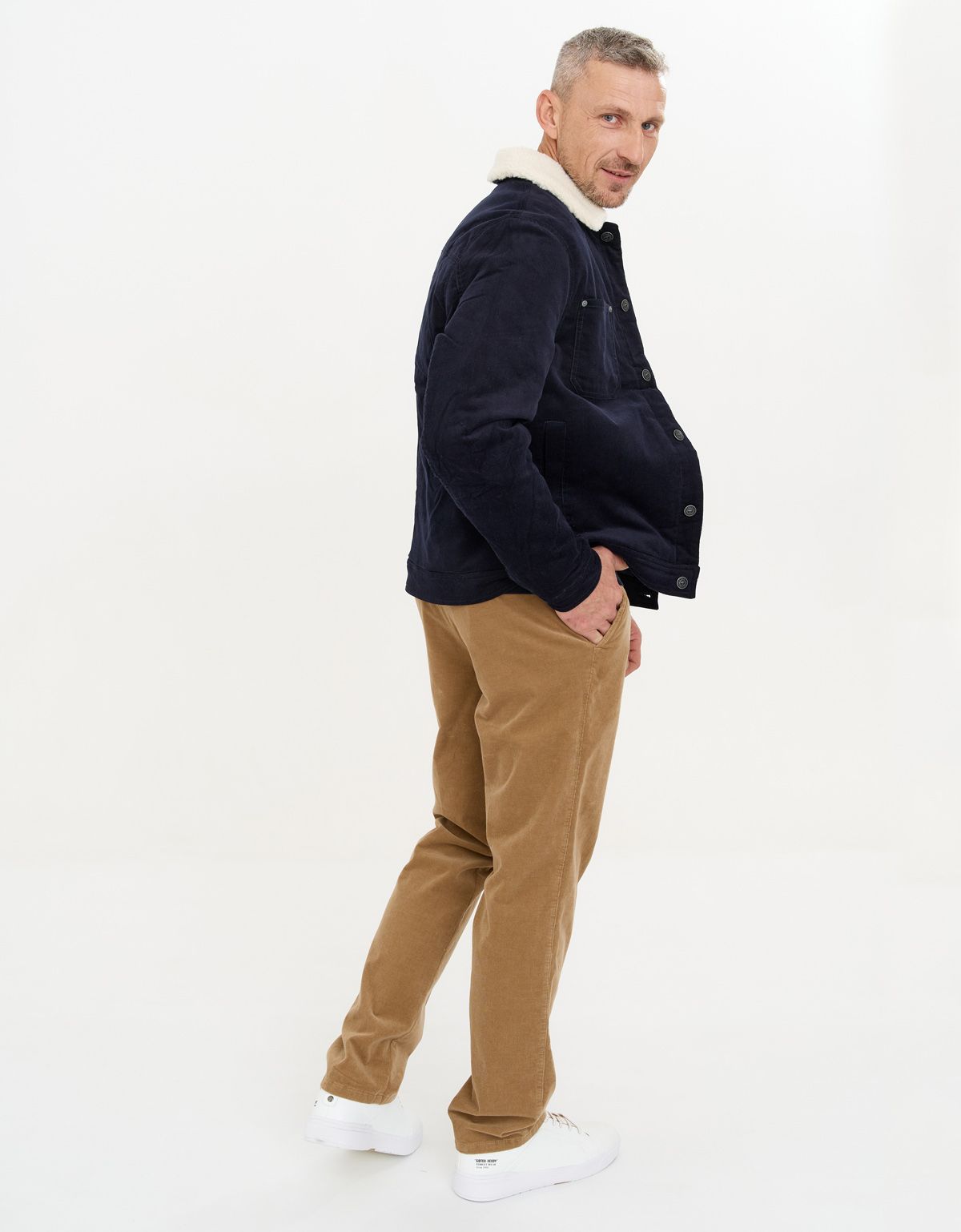 Куртка вельветовая мужская синяя с белым воротником Fynch-Hatton | купить в интернет-магазине Olymp-Men