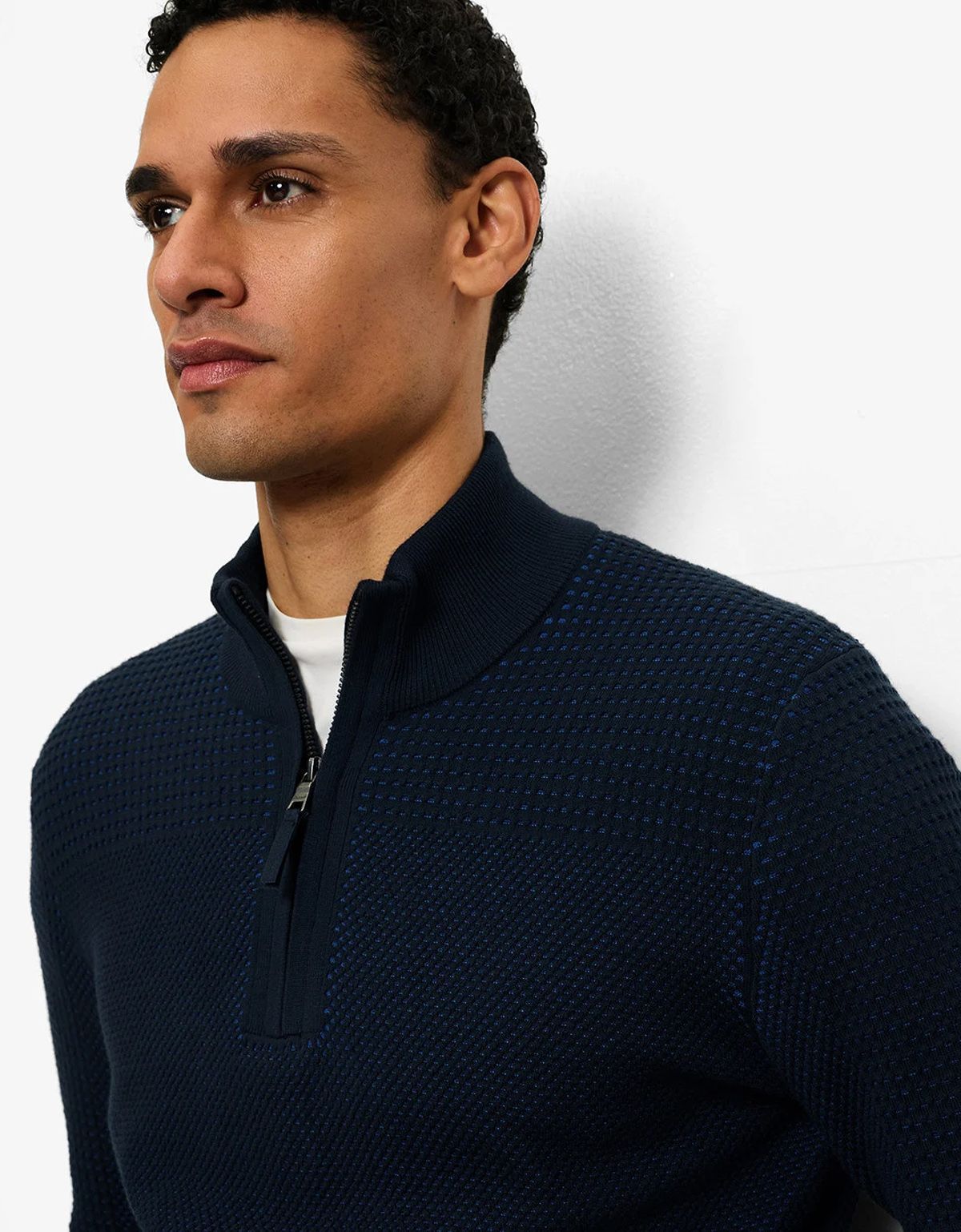 Свитер синий хлопковый с воротником на молнии Olymp | купить в интернет-магазине Olymp-Men
