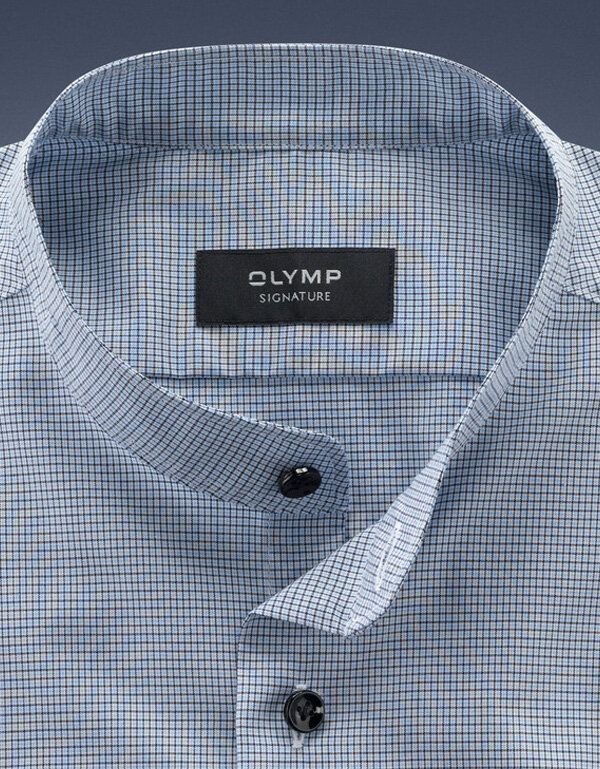 Голубая премиум рубашка в клетку воротник стойка