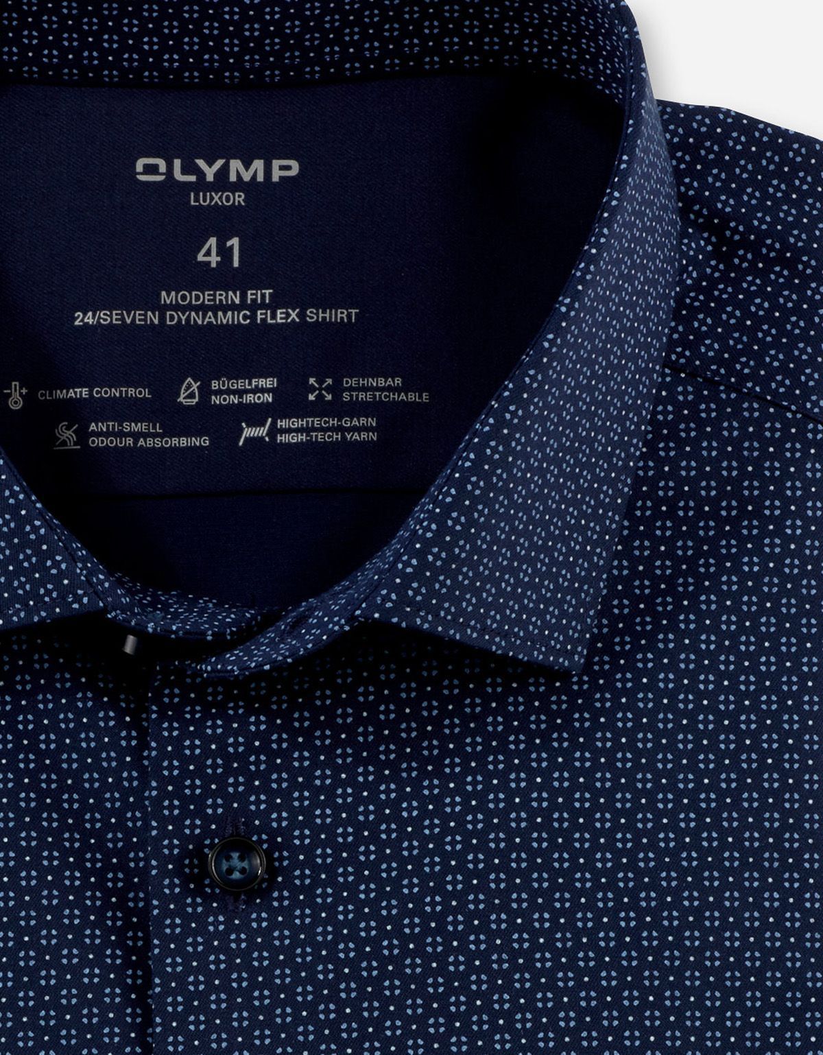 Рубашка синяя с принтом OLYMP Luxor, modern fit, климат-контроль | купить в интернет-магазине Olymp-Men