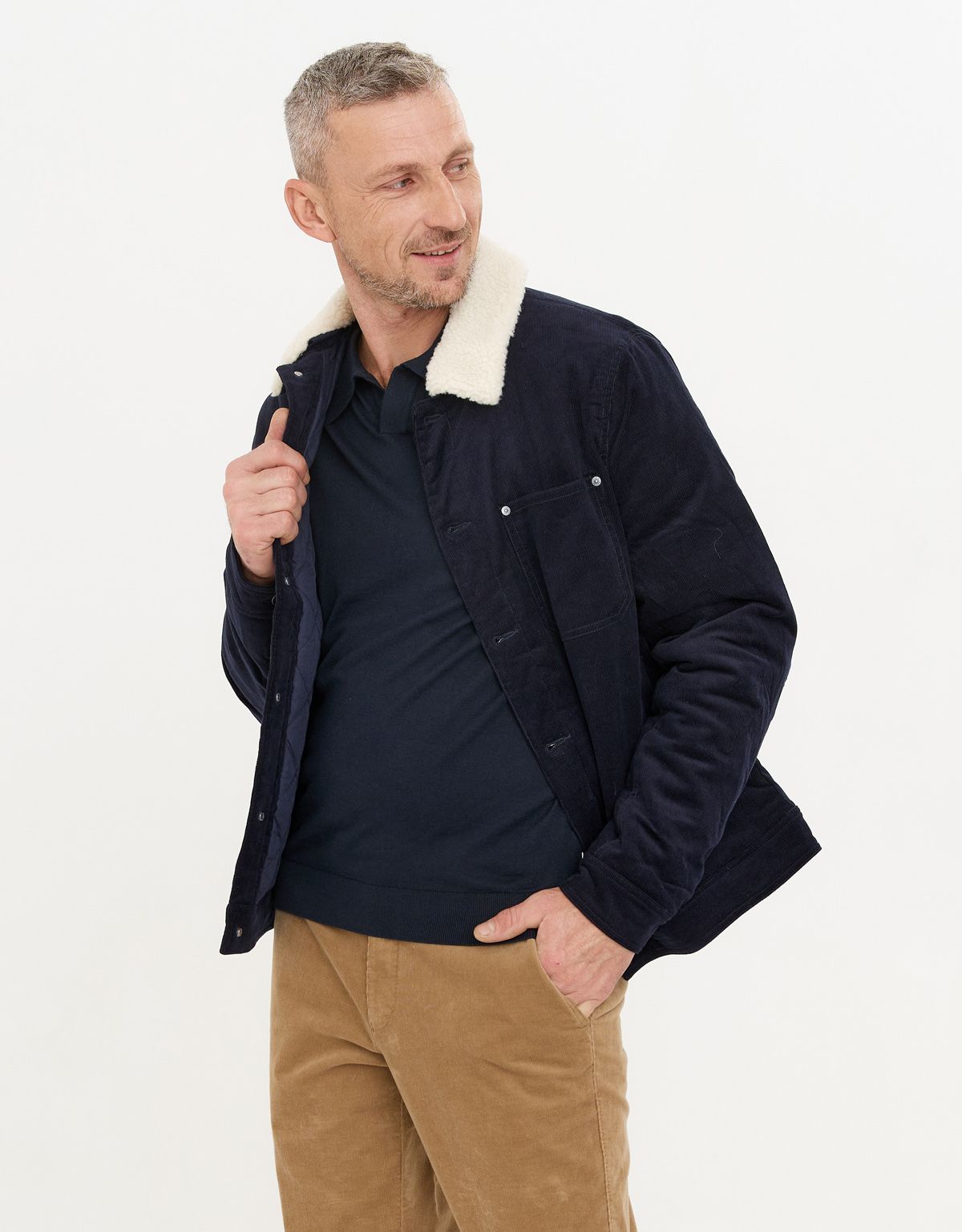 Куртка вельветовая мужская синяя с белым воротником Fynch-Hatton | купить в интернет-магазине Olymp-Men