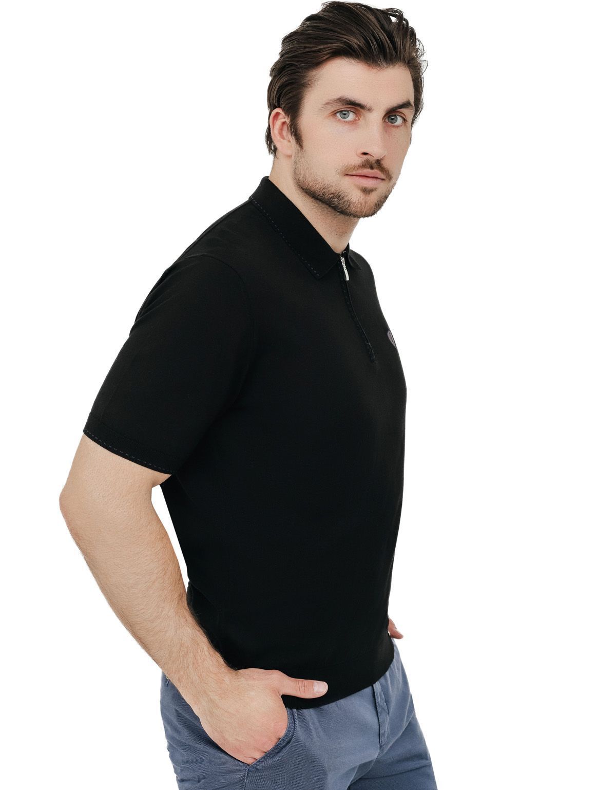 Поло мужское Gratude чёрное на молнии | купить в интернет-магазине Olymp-Men