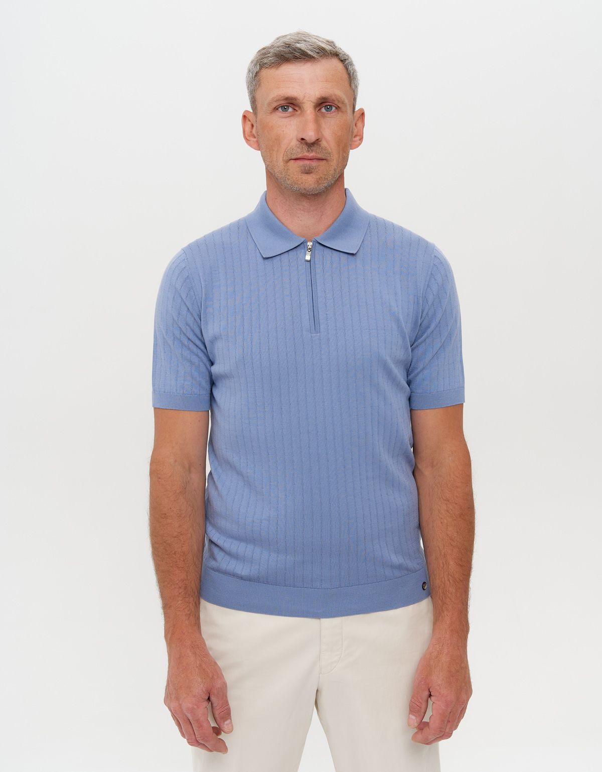 Поло мужское вязаное голубое на молнии Gtatude | купить в интернет-магазине Olymp-Men