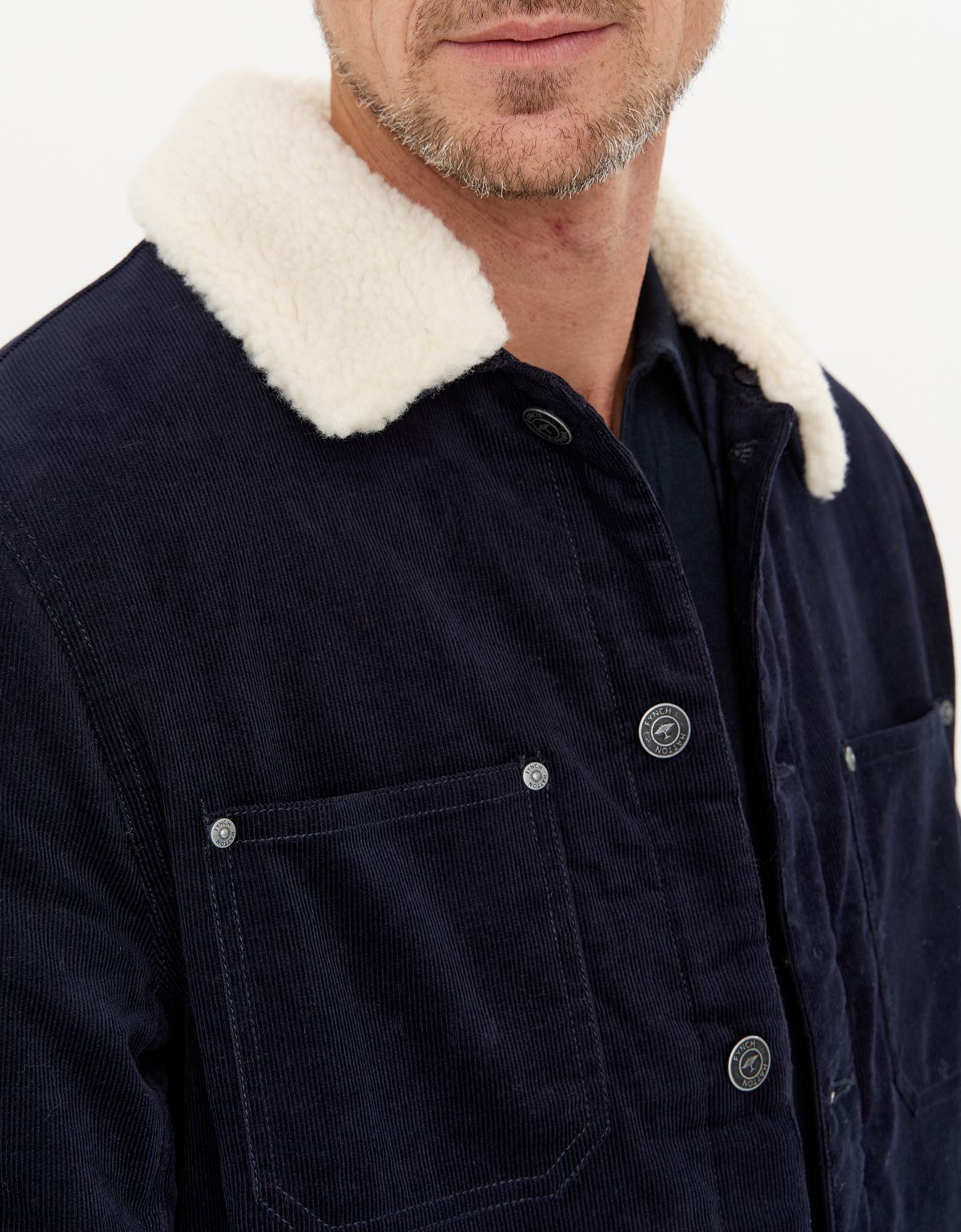 Куртка вельветовая мужская синяя с белым воротником Fynch-Hatton | купить в интернет-магазине Olymp-Men