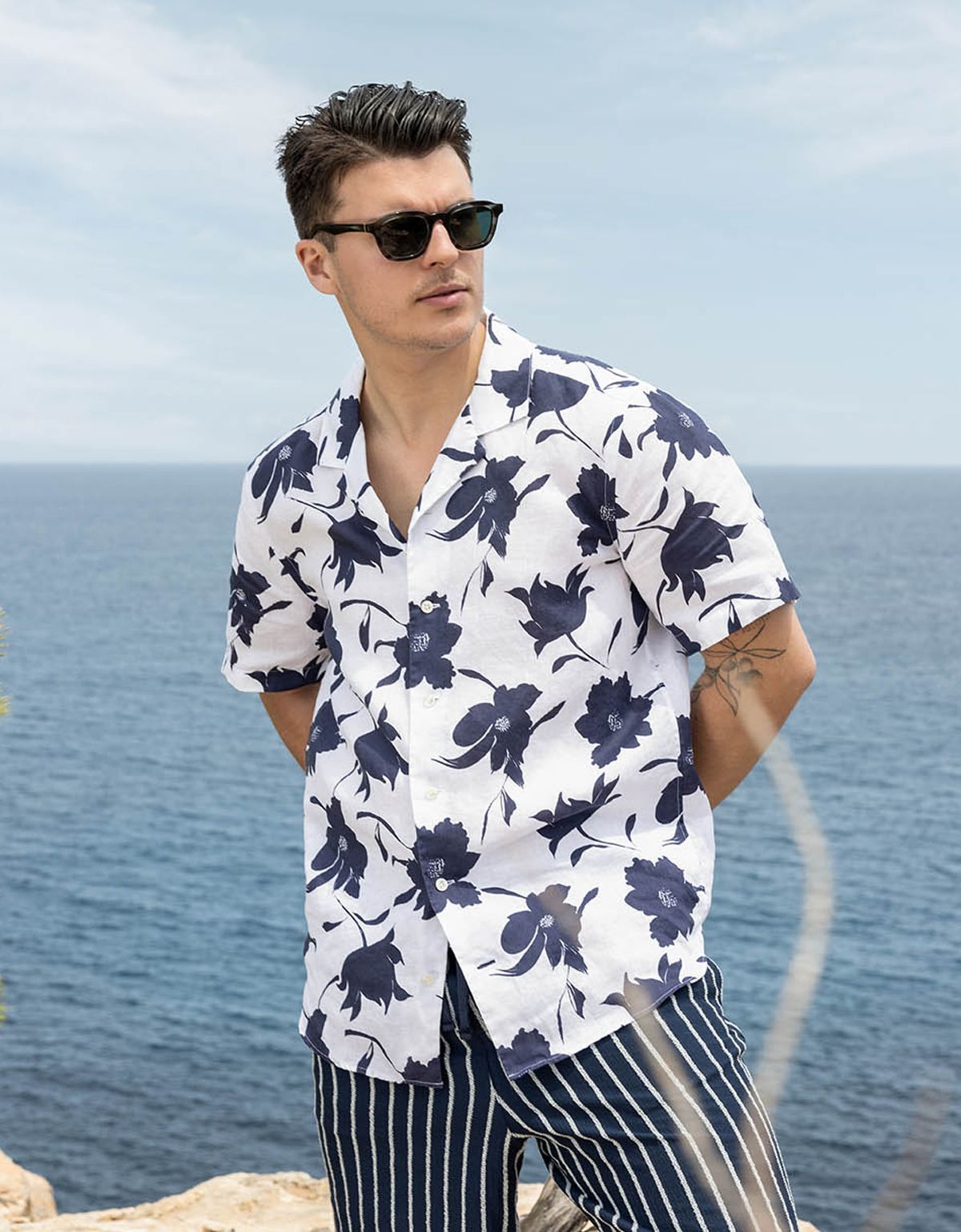 Рубашка льняная OLYMP с цветочным принтом