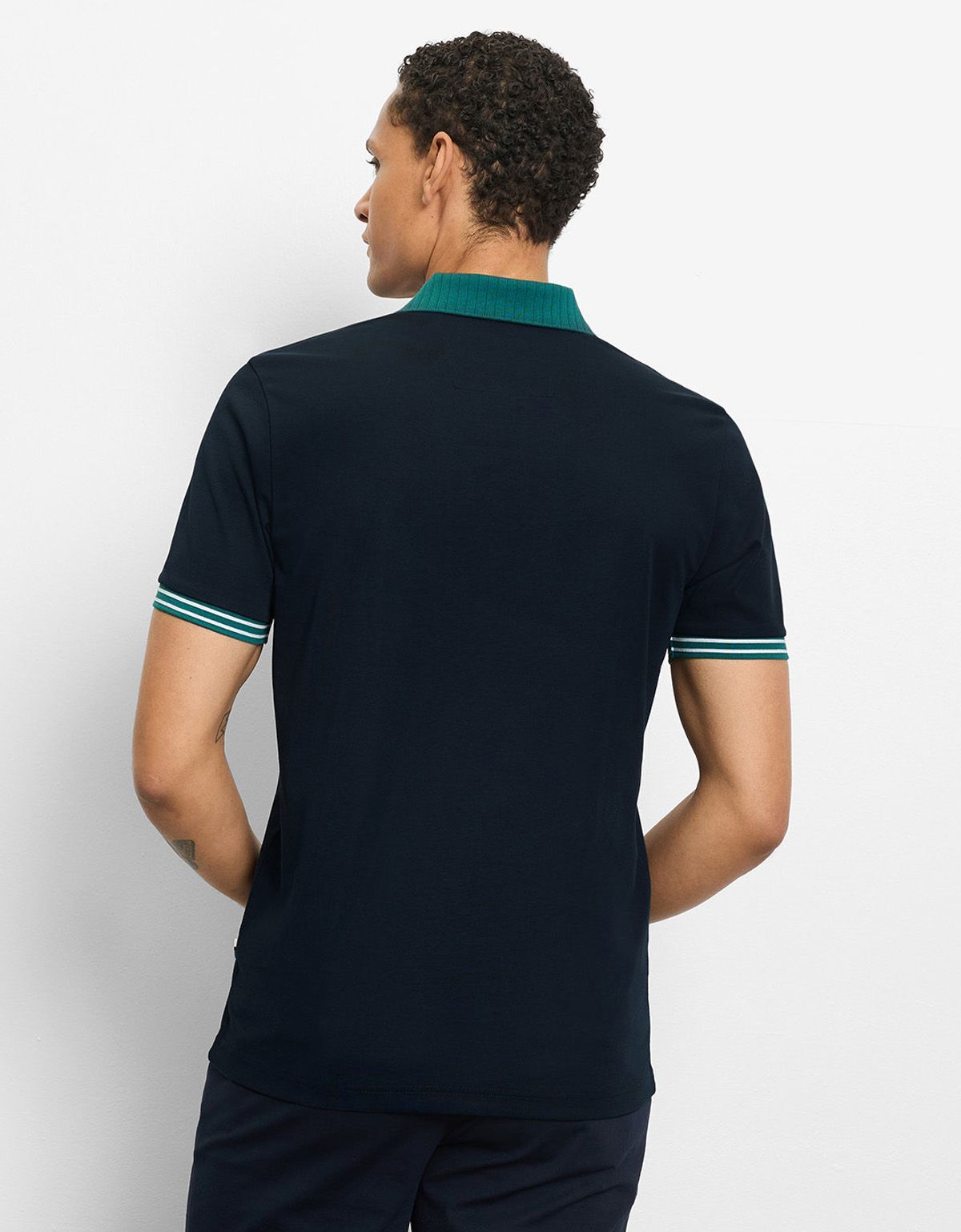 Поло мужское синее с зелёным воротником Olymp | купить в интернет-магазине Olymp-Men