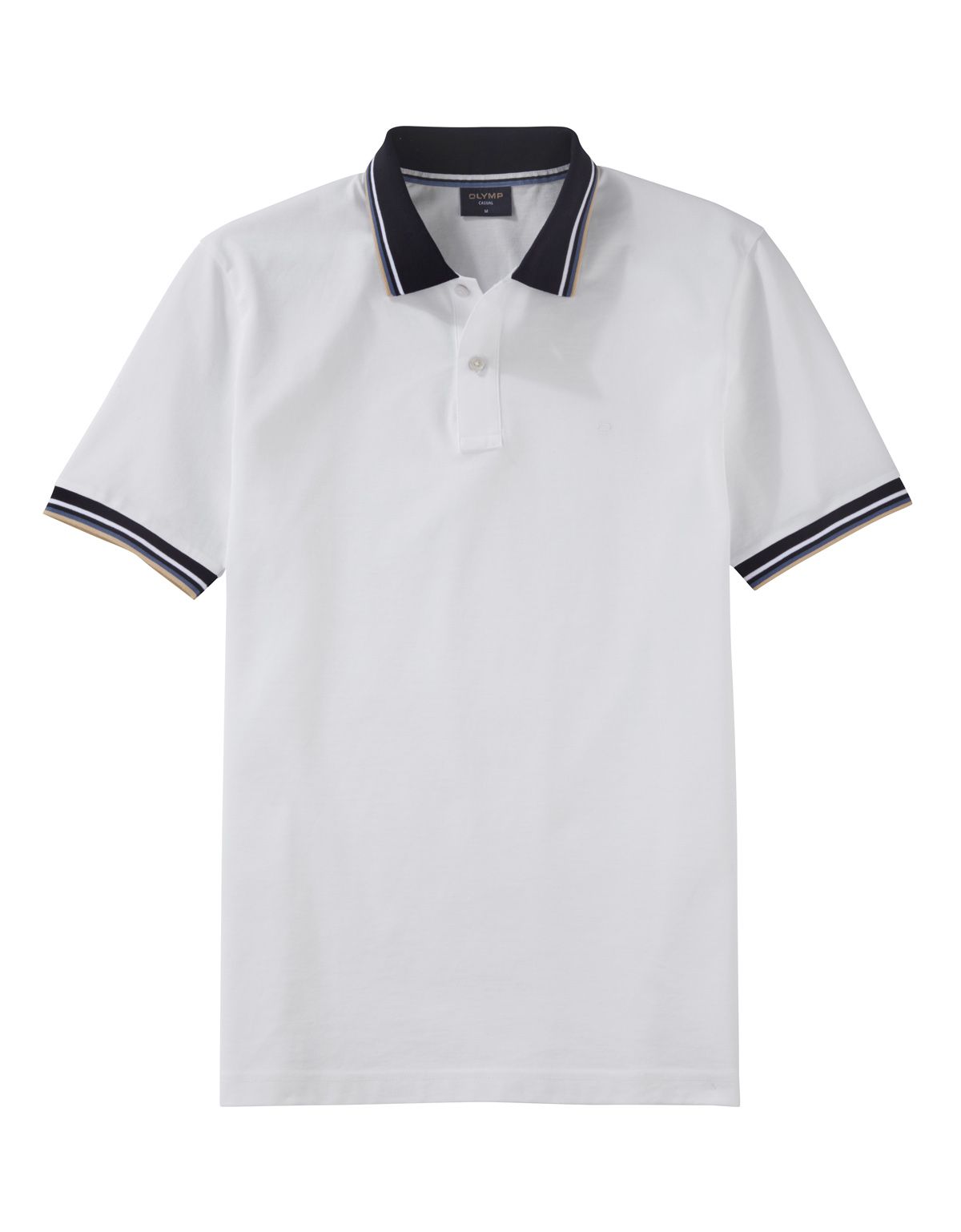 Поло белое мужское Olymp с синим воротником | купить в интернет-магазине Olymp-Men