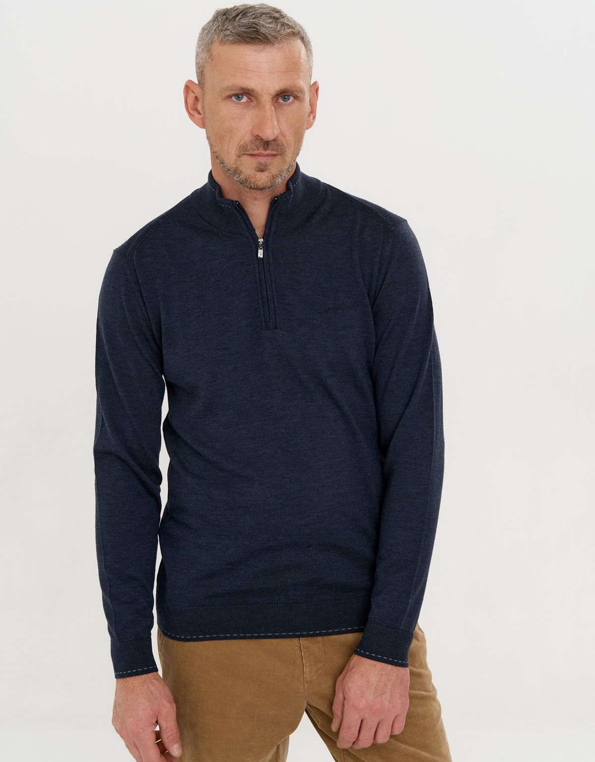 Свитер синий с воротником на молнии Gratude шерстяной | купить в интернет-магазине Olymp-Men