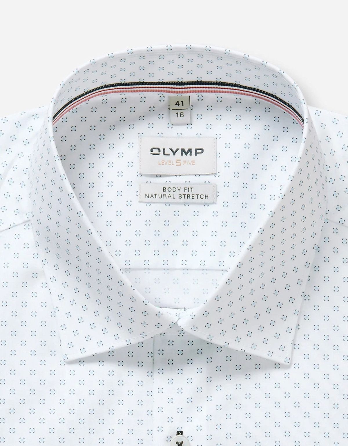 Рубашка белая с голубым принтом OLYMP, боди фит | купить в интернет-магазине Olymp-Men