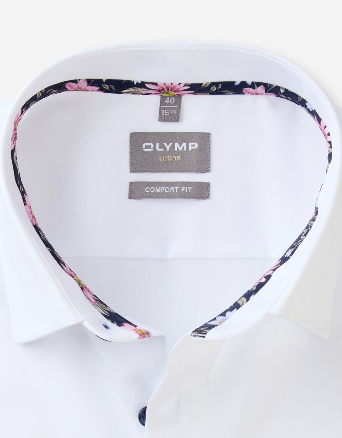 Рубашка белая с синими пуговицами OLYMP Luxor, comfort fit | купить в интернет-магазине Olymp-Men