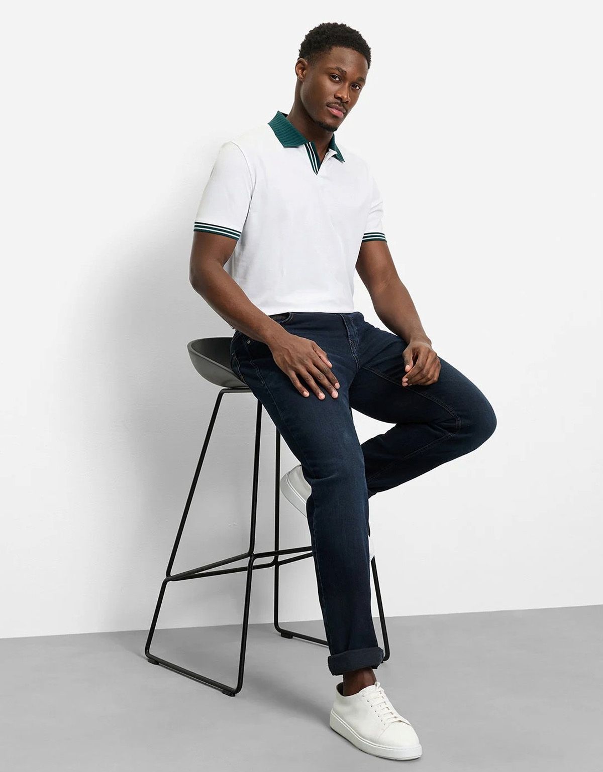 Поло мужское белое с зелёным воротником Olymp | купить в интернет-магазине Olymp-Men