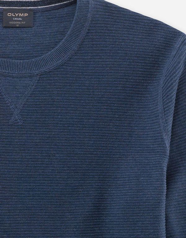 Джемпер  мужской синий, круглый вырез, modern fit | интернет-магазин Olymp-Men