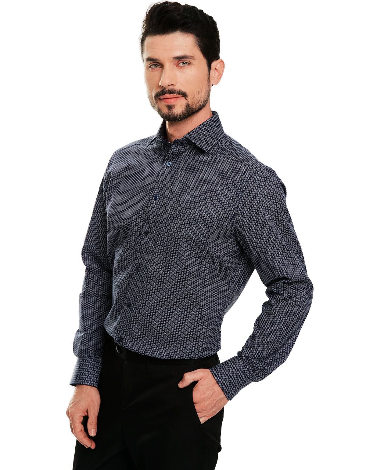 Рубашка мужская классическая с рисунком OLYMP Luxor, modern fit[Синий]