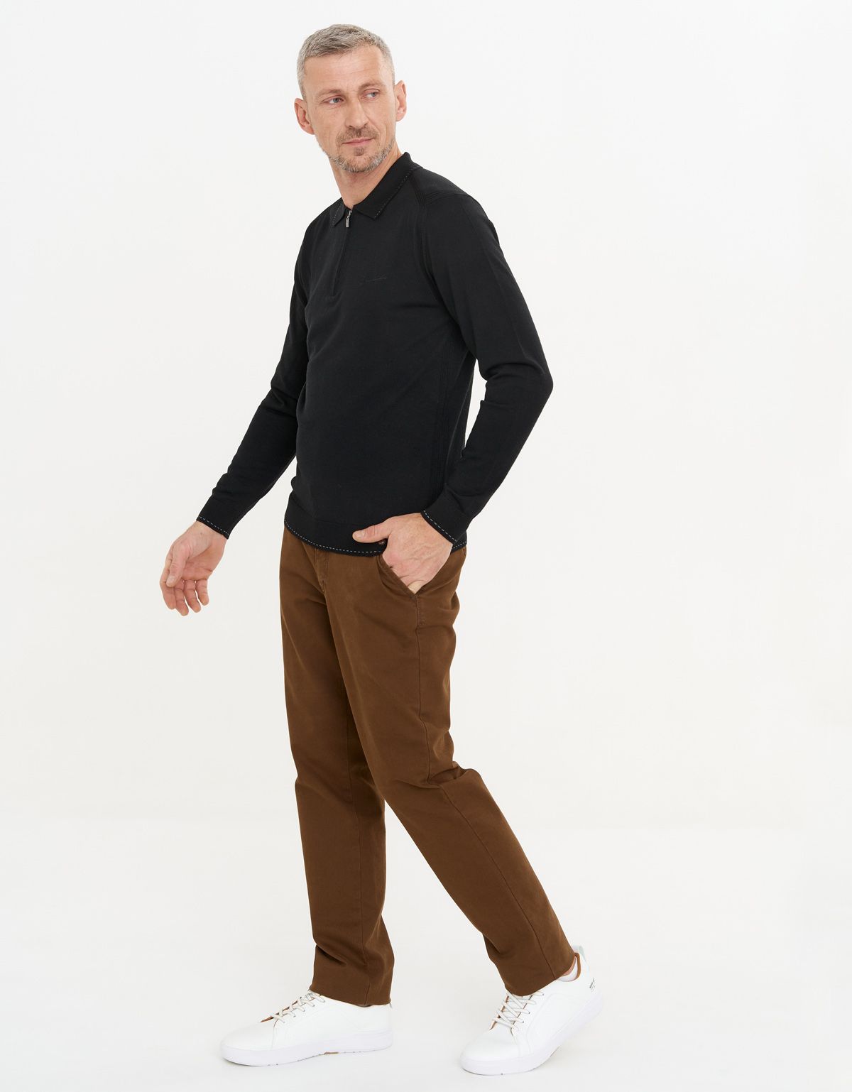 Поло чёрное с длинным рукавом Gratude на молнии | купить в интернет-магазине Olymp-Men