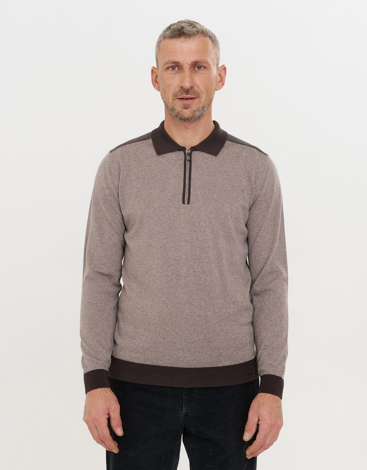 Поло коричневое с тёмным воротником на молнии Gratude | купить в интернет-магазине Olymp-Men