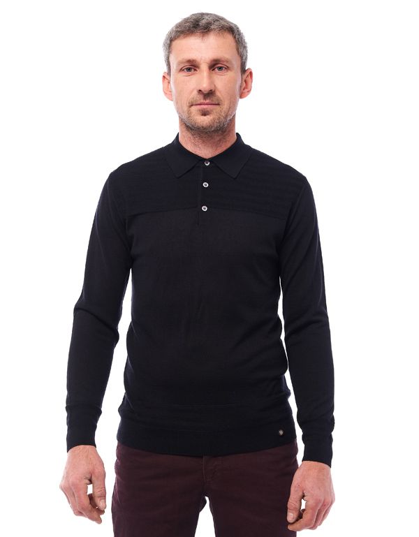 Поло чёрное мужское Gratude с длинным рукавом, шерсть с шёлком | купить в интернет-магазине Olymp-Men