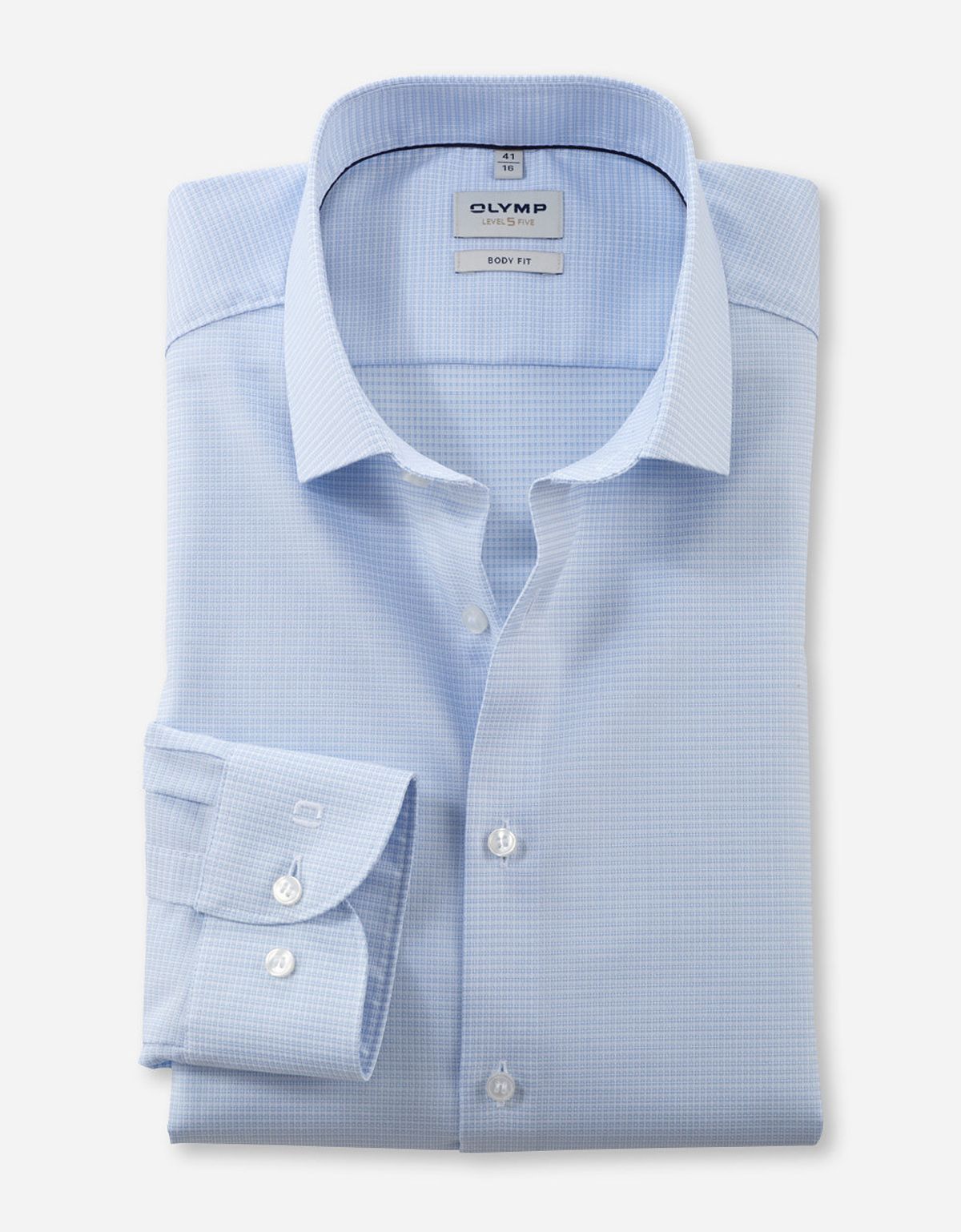 Рубашка голубая классическая в клетку Olymp, body fit | купить в интернет-магазине Olymp-Men