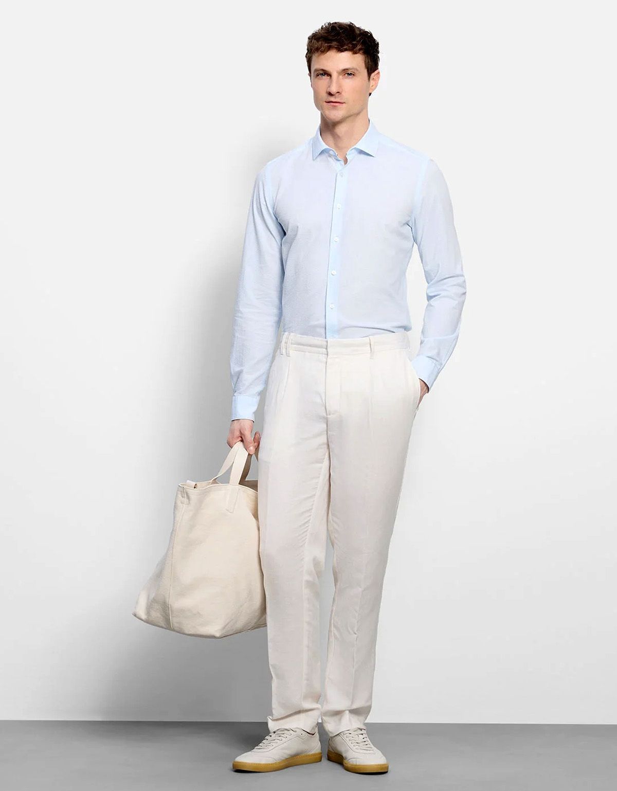 Рубашка голубая Olymp из хлопка Garment wash с эффектом мягкости | купить в интернет-магазине Olymp-Men