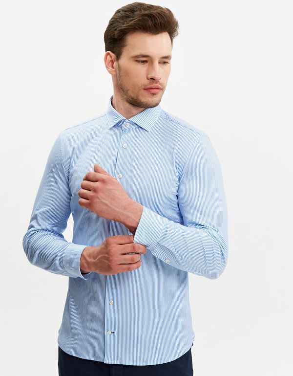 Рубашка мужская трикотажная Olymp Signature в голубую полоску
