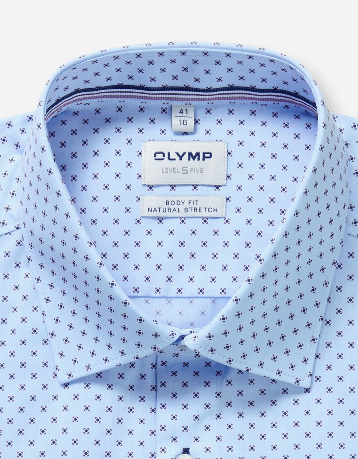 Рубашка голубая с синим принтом OLYMP, боди фит | купить в интернет-магазине Olymp-Men