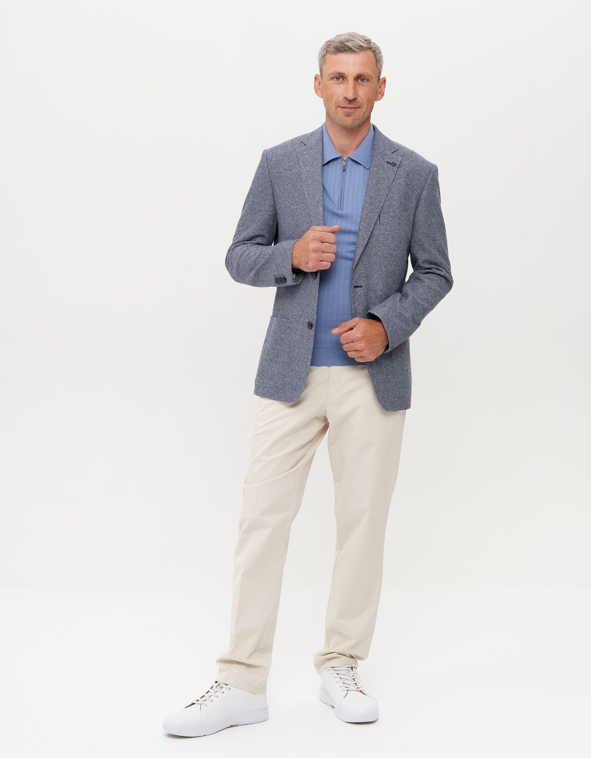 Поло мужское вязаное голубое на молнии Gtatude | купить в интернет-магазине Olymp-Men