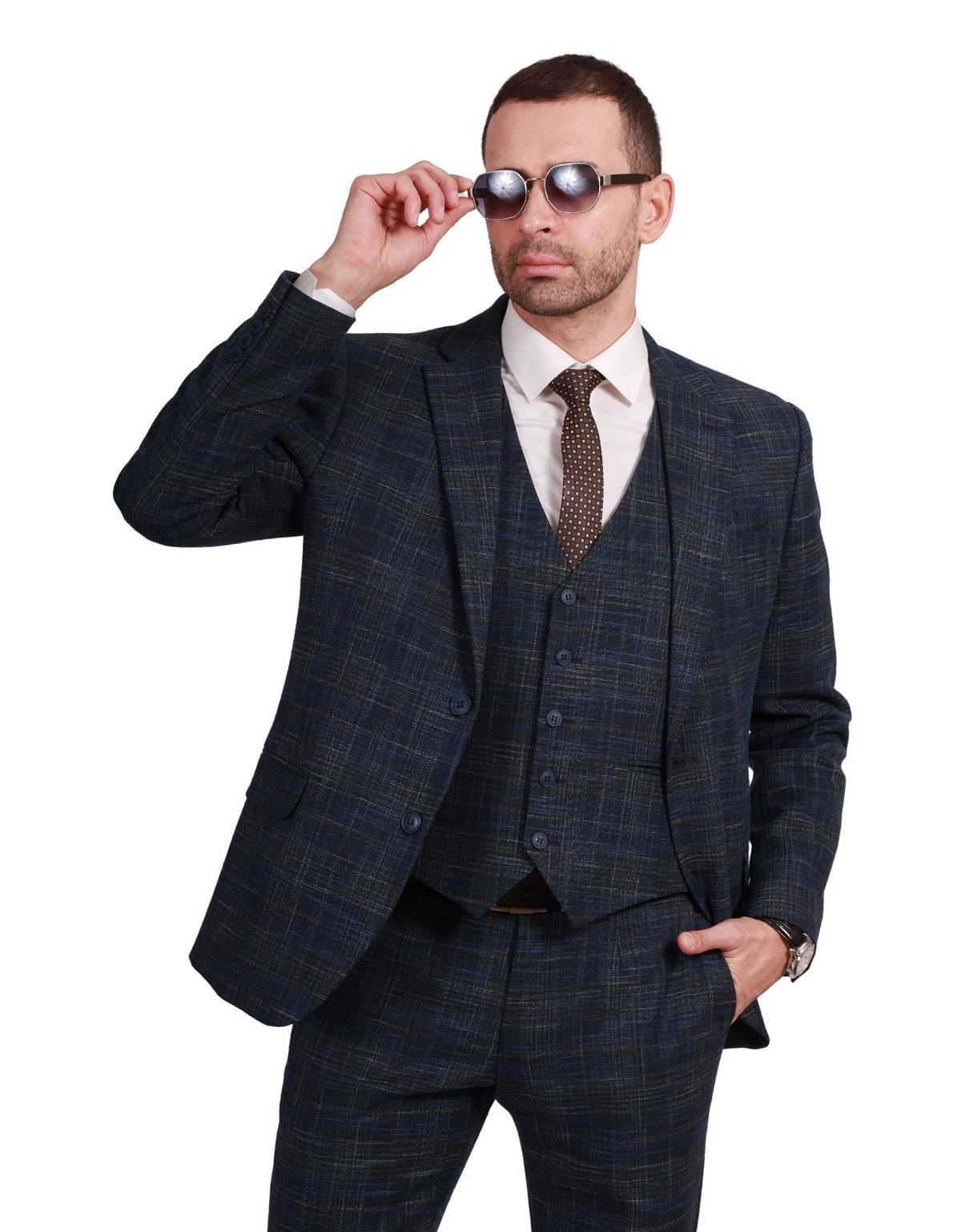 Костюм-тройка мужской зауженный в клетку Nowal | купить в интернет-магазине Olymp-Men