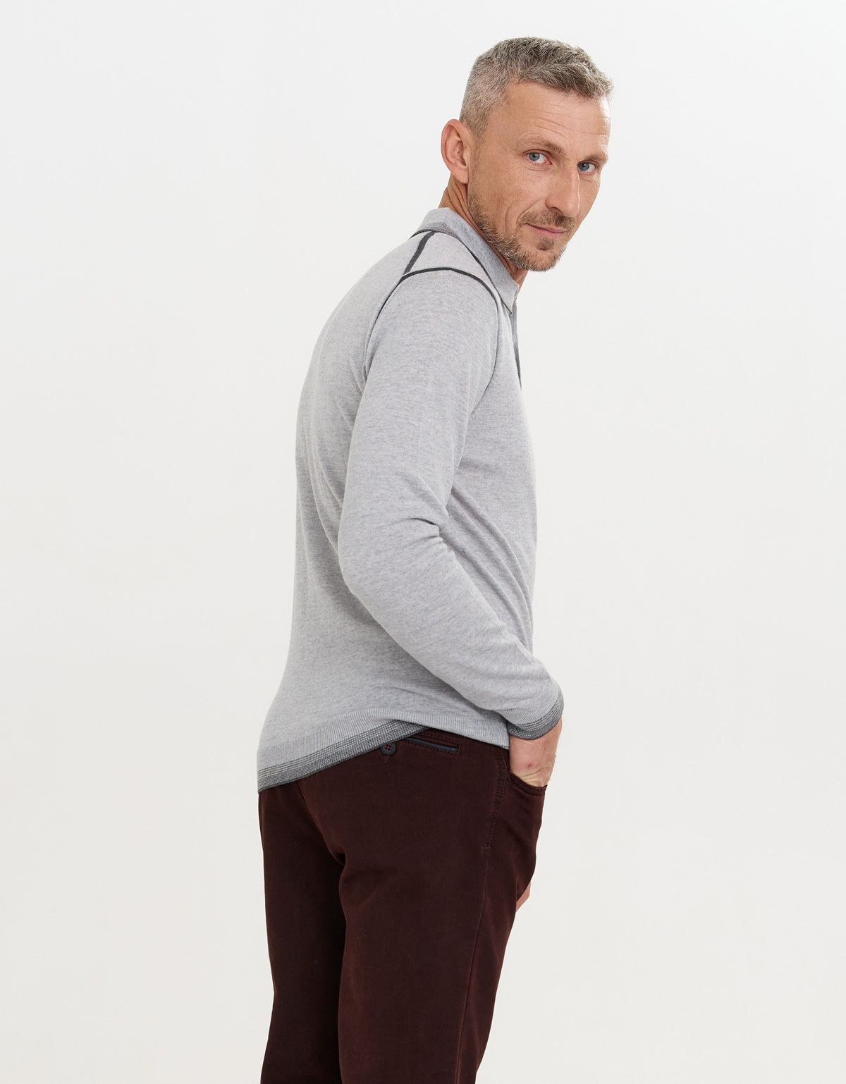 Поло серое с длинным рукавом Gratude на пуговицах | купить в интернет-магазине Olymp-Men