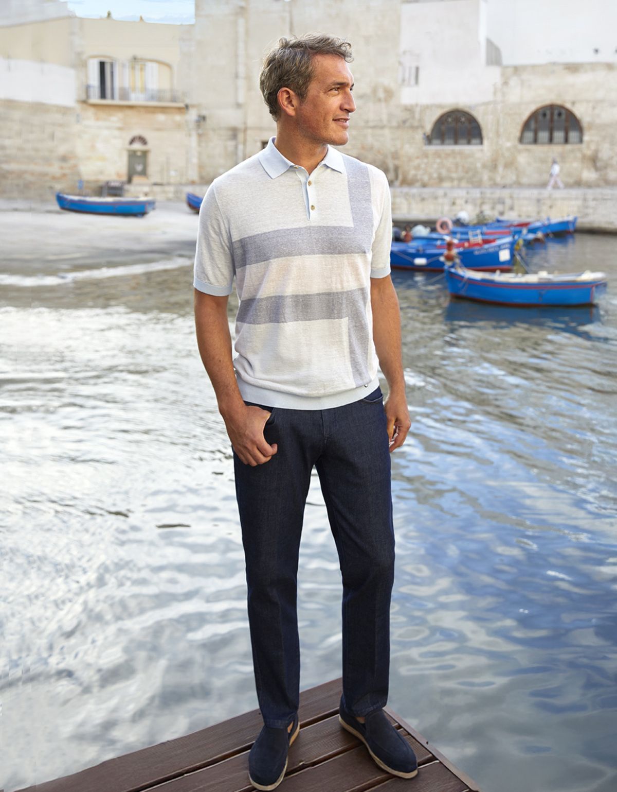 Поло мужское с синей полосой на пуговицах Gratude | купить в интернет-магазине Olymp-Men