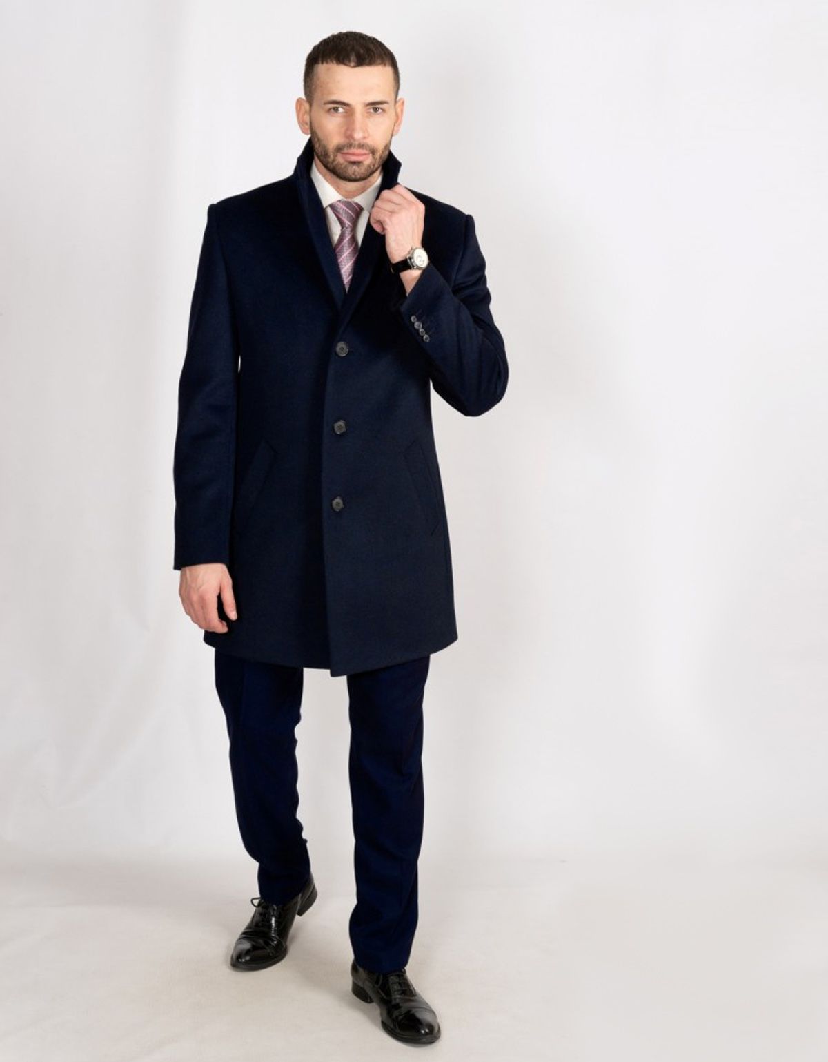 Пальто мужское классическое синее Nowal | купить в интернет-магазине Olymp-Men