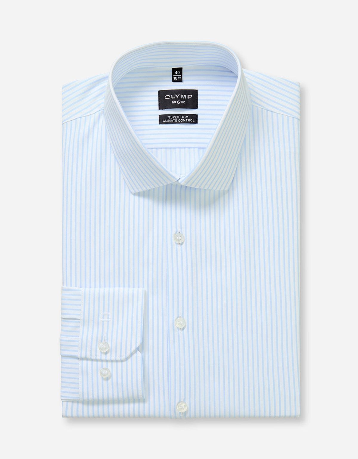 Рубашка классическая в голубую полоску, климат-контроль, супер слим, артикул 25301411